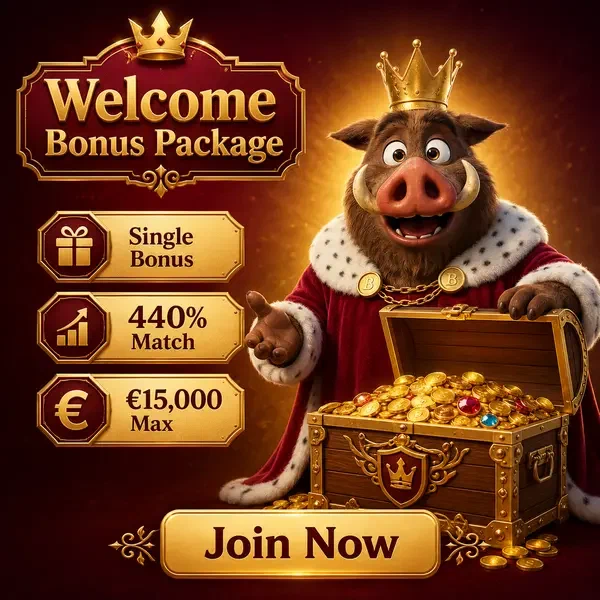 Le roi sanglier royal de Kingia révélant un coffre au trésor rempli de richesses de bonus de bienvenue