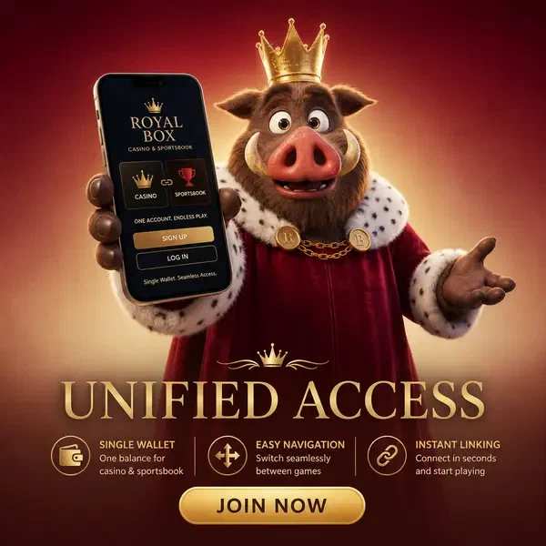 Roi sanglier présentant un smartphone pour un accès connexion facile au Casino et Site de Paris Sportifs Unifiés