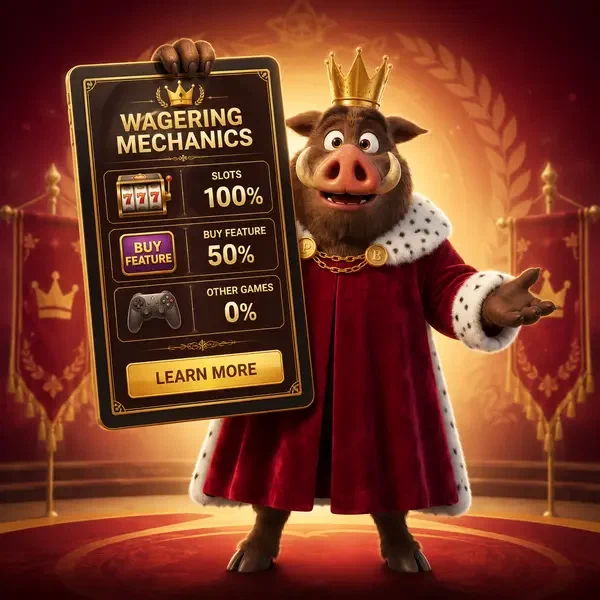 Le roi sanglier affiche les mécanismes de mise sur tablette dans la salle d'éligibilité des jeux pour bonus sans dépôt