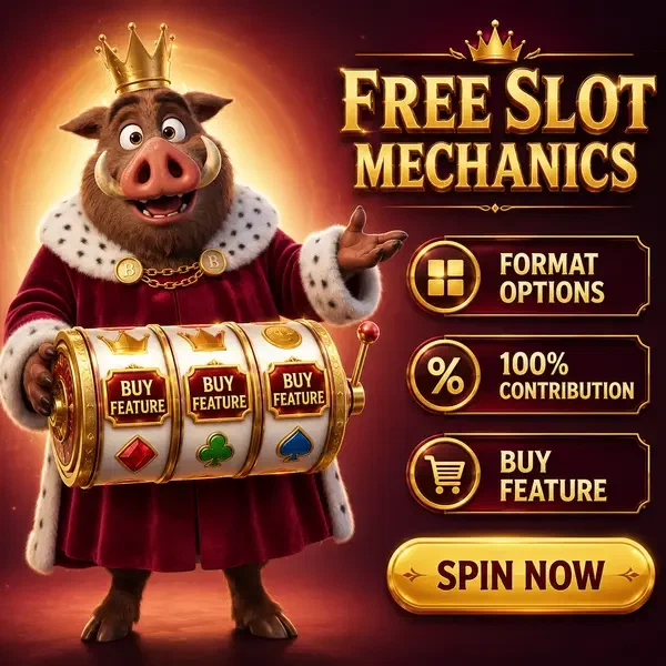 Roi sanglier présentant des rouleaux de machines à sous aux jeux de machines à sous gratuites Kingia avec mécaniques de fonction d'achat
