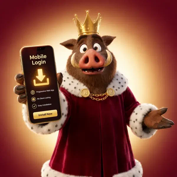 Roi sanglier présentant l'accès connexion mobile sur smartphone lumineux au portail de Connexion Mobile