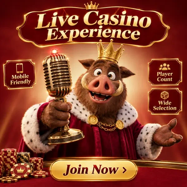 Roi sanglier présentant l'action du croupier en direct à Qualité de streaming et expérience de casino en direct